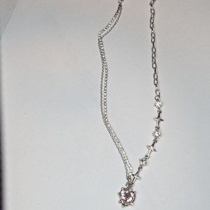 Brand New Y2K Style Pink Heart-Shaped Crystal Pendant Necklace Punk Design Chain